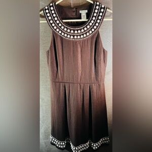 VTG Kate Spade Chocolate Brown 100% linen dress with beaded accents SZ.6